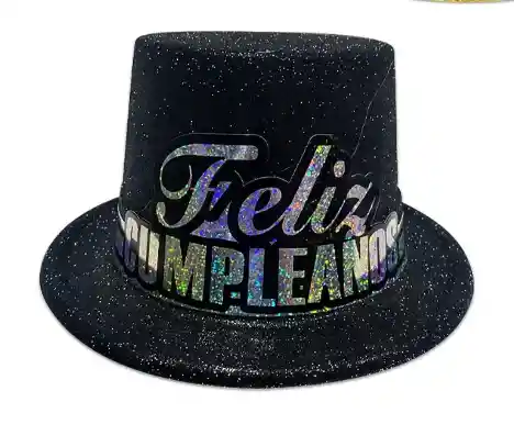 Sombrero Fiesta Feliz Cumpleaños Escarchado X Unidad Negro