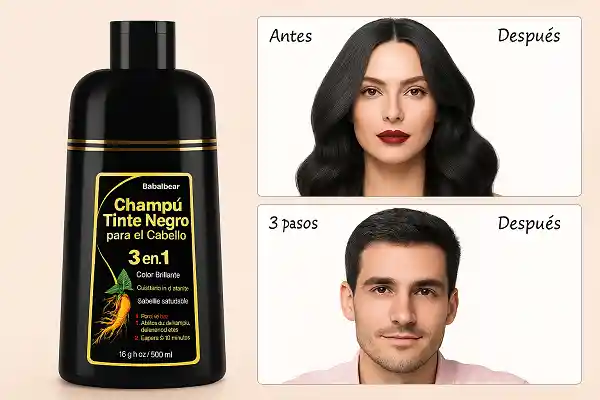 Shampoo De Tinte Para El Cabello 3 En 1 Cubre Canas Instantáneo, Barba 500ml Oscurecimiento De Pelos