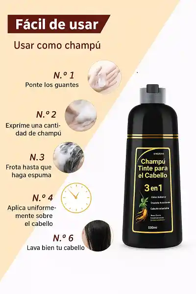 Shampoo De Tinte Para El Cabello 3 En 1 Cubre Canas Instantáneo, Barba 500ml Oscurecimiento De Pelos
