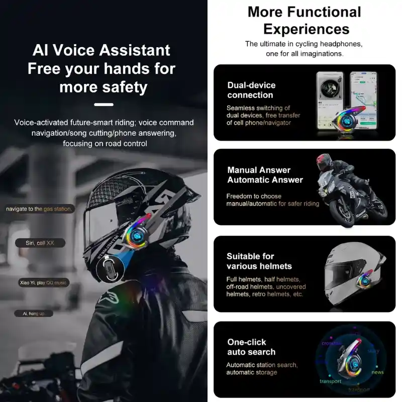 Intercomunicador Bluetooth Manos Libres Y21 Rgb Casco Moto