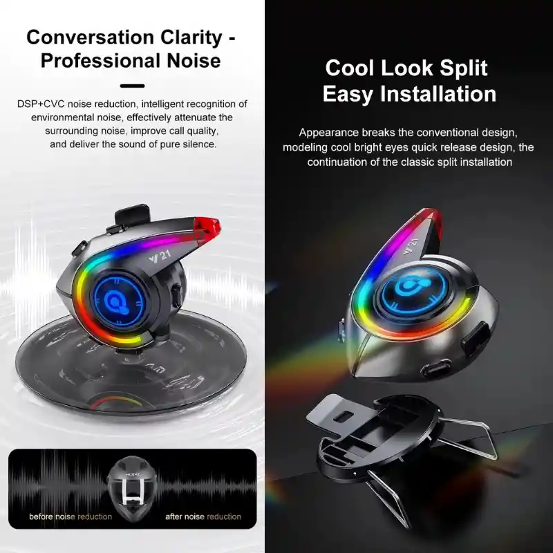 Intercomunicador Bluetooth Manos Libres Y21 Rgb Casco Moto