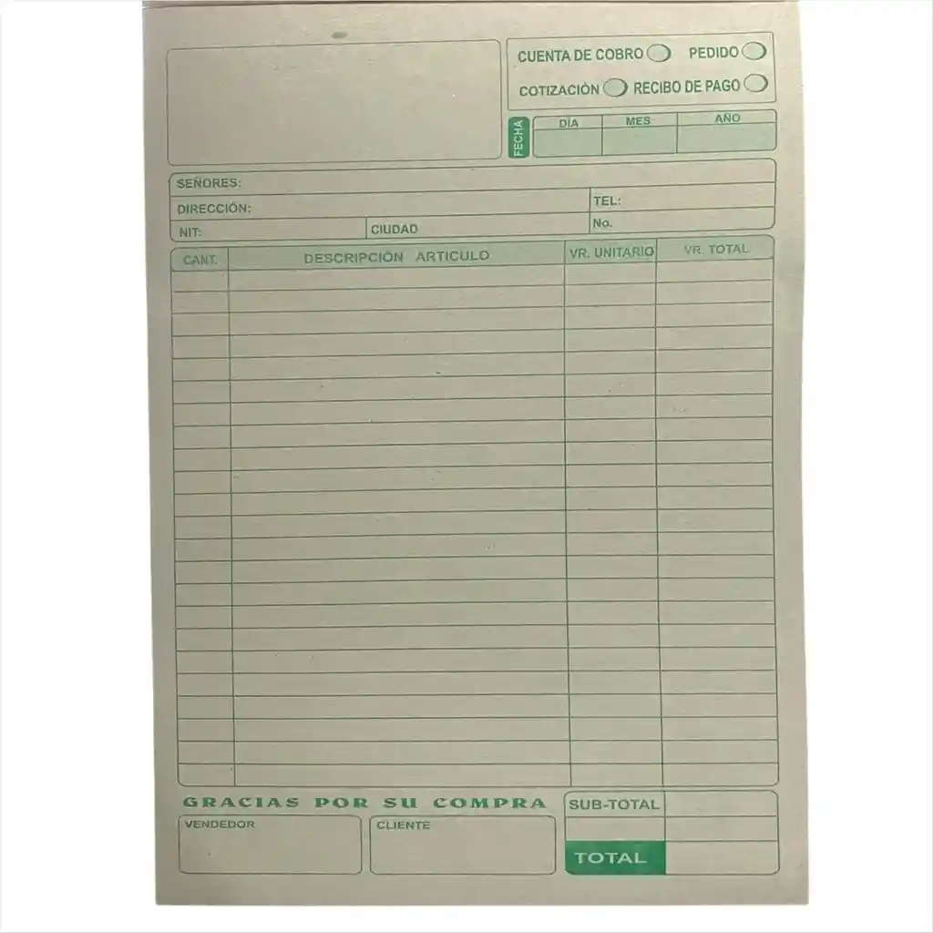 Facturero Periodico 45 Hojas 1/2 Oficio. 23x 16 Cm