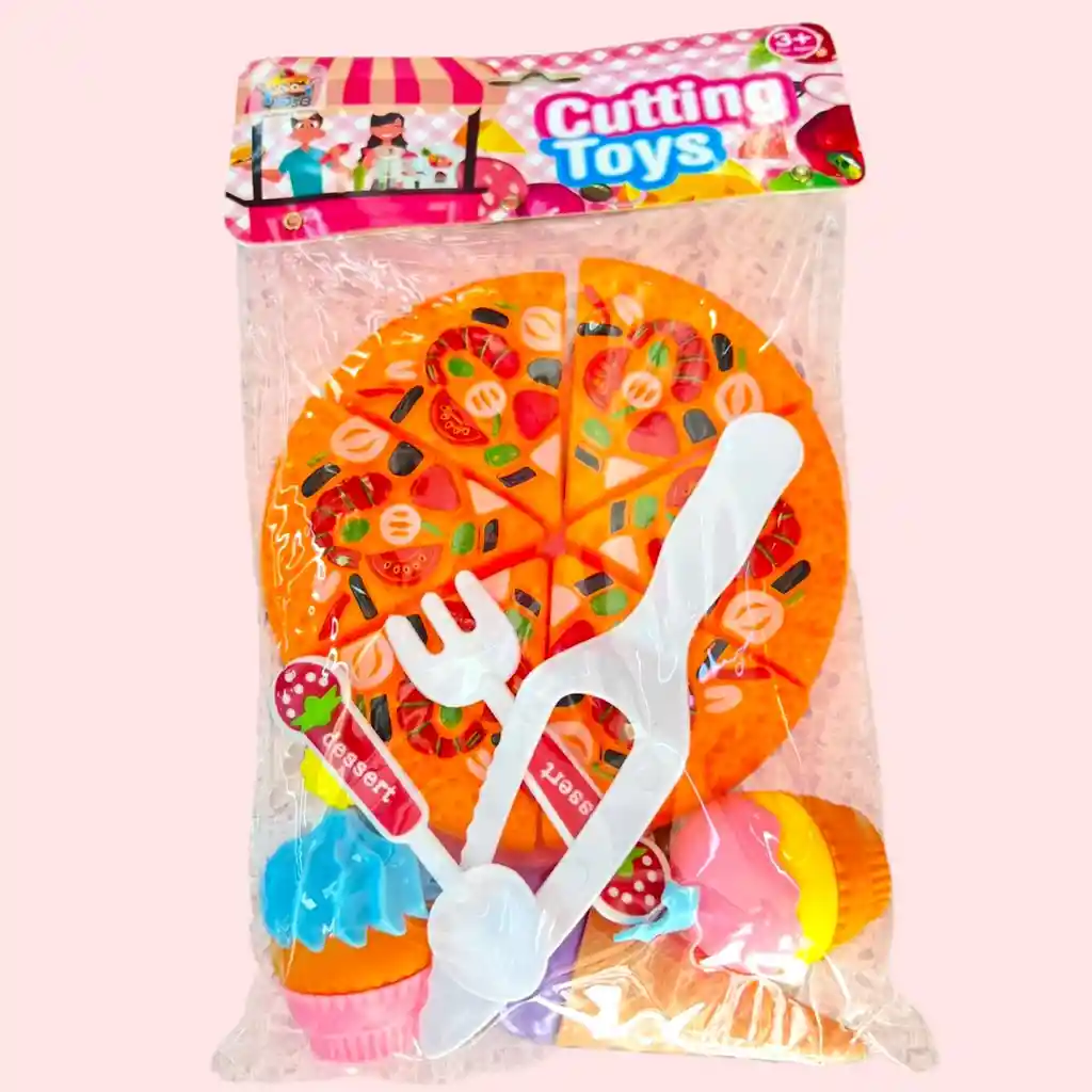 Juguete Set Pizza Y Postres Comida Didáctica Juego De Simulación