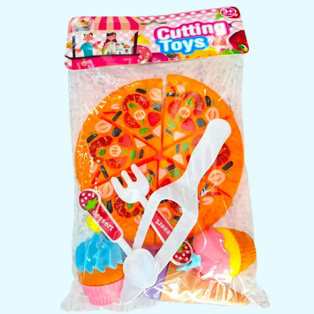 Juguete Set Pizza Y Postres Comida Didáctica Juego De Simulación