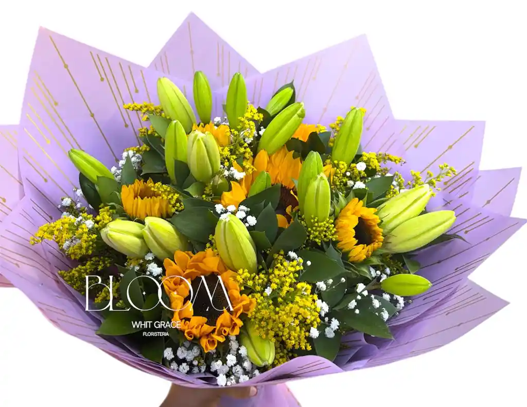 Flores Girasoles Y Lirios Amarillos