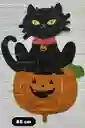 Globo Metalizado Calabaza Con Gato 86cm Decoracion De Halloween