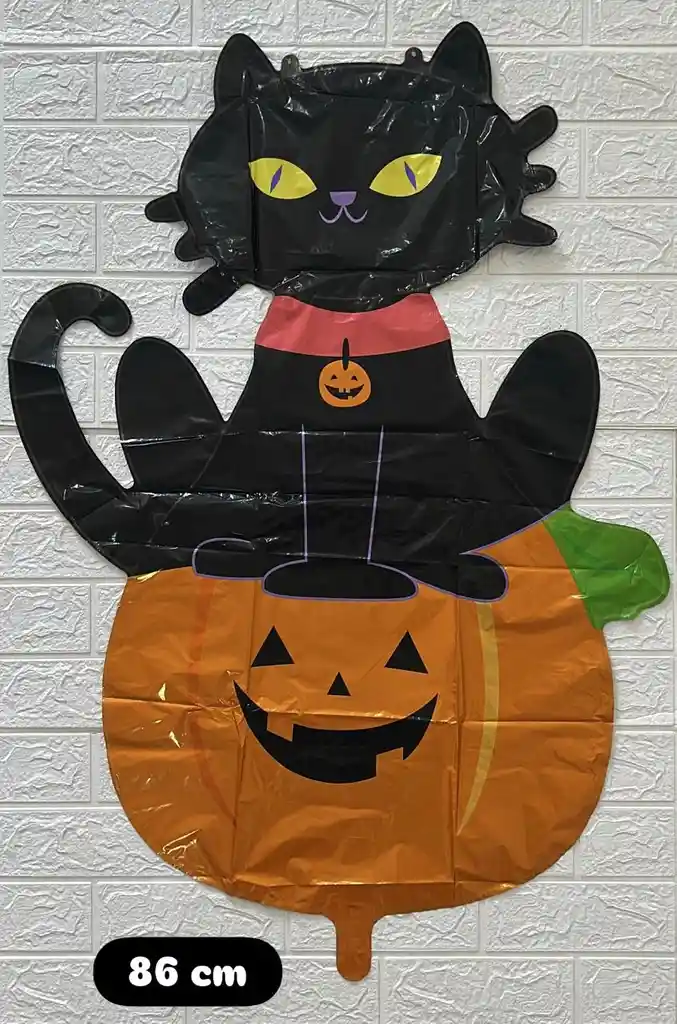 Globo Metalizado Calabaza Con Gato 86cm Decoracion De Halloween