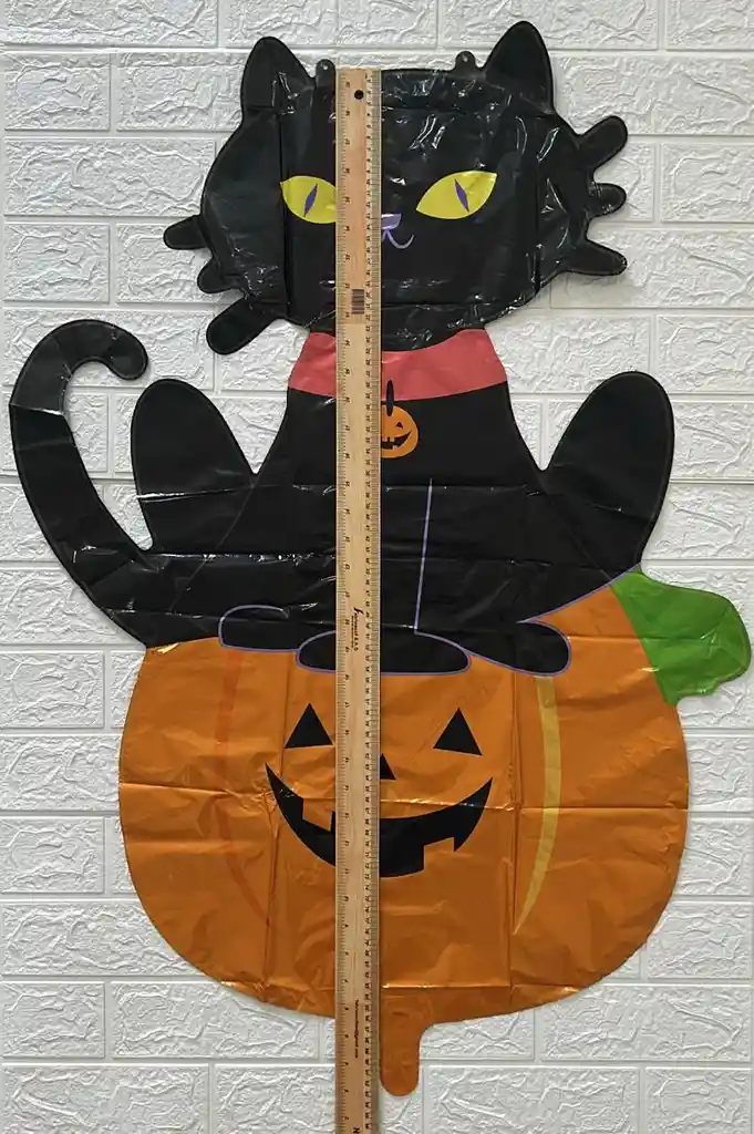 Globo Metalizado Calabaza Con Gato 86cm Decoracion De Halloween
