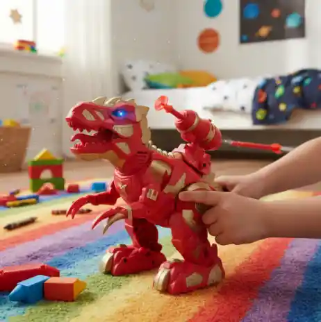 Dinosaurio Rojo Movimiento Y Luz / Lanzador Dardos.