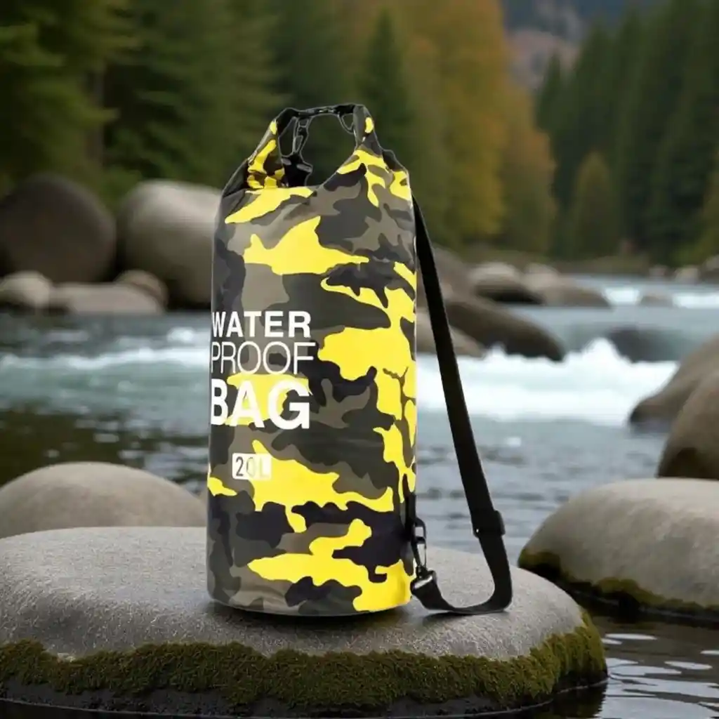 Bolsa / Maletín Impermeable De 20 Litros, Bolsa Seca De Almacenamiento Amarillo Camuflado