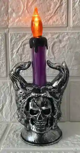 Vela O Veladora Led Con Pilas Halloween Morada 18cm De Alto