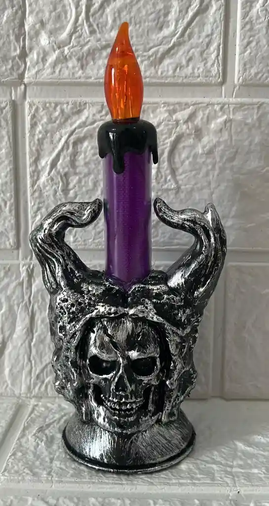 Vela O Veladora Led Con Pilas Halloween Morada 18cm De Alto