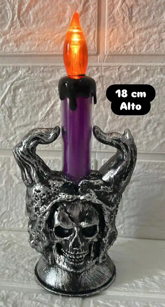 Vela O Veladora Led Con Pilas Halloween Morada 18cm De Alto
