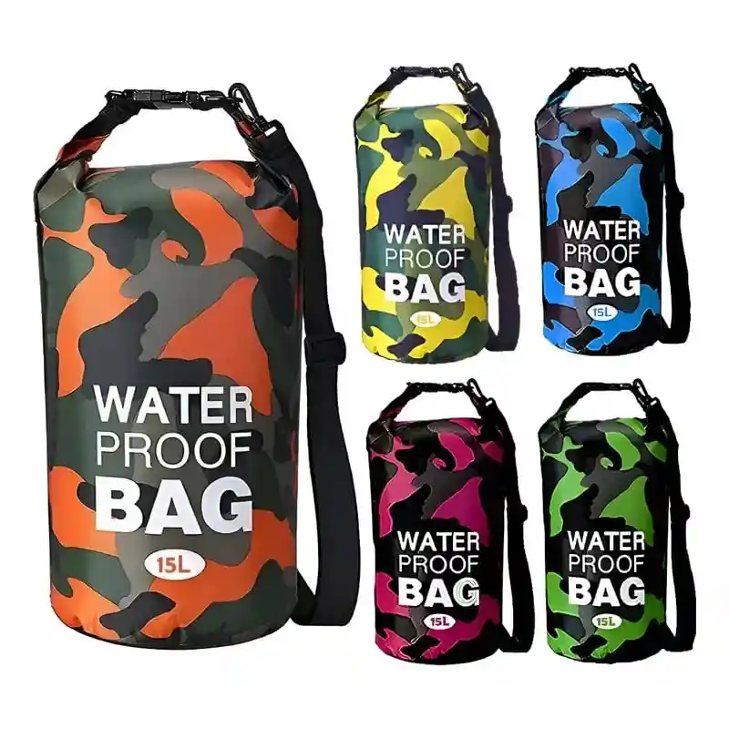 Bolsa / Maletín Impermeable De 20 Litros, Bolsa Seca De Almacenamiento Verde Camuflado