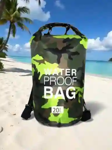 Bolsa / Maletín Impermeable De 20 Litros, Bolsa Seca De Almacenamiento Verde Camuflado