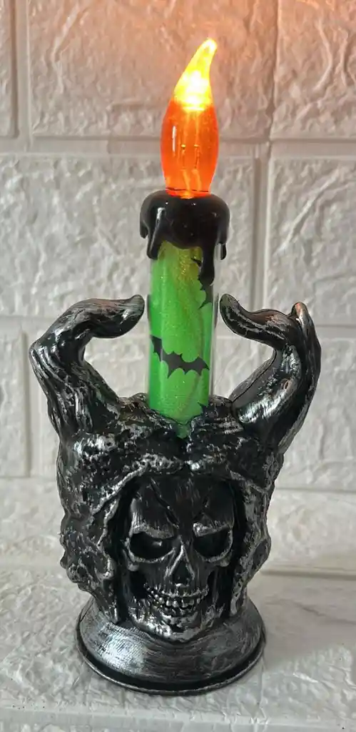 Vela O Veladora Led Con Pilas Halloween Verde 18cm De Alto