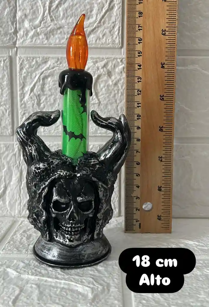 Vela O Veladora Led Con Pilas Halloween Verde 18cm De Alto
