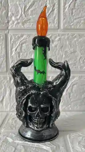 Vela O Veladora Led Con Pilas Halloween Verde 18cm De Alto