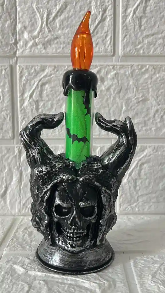 Vela O Veladora Led Con Pilas Halloween Verde 18cm De Alto