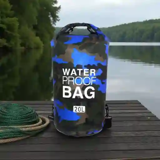 Bolsa / Maletín Impermeable De 20 Litros, Bolsa Seca De Almacenamiento Azul Camuflado
