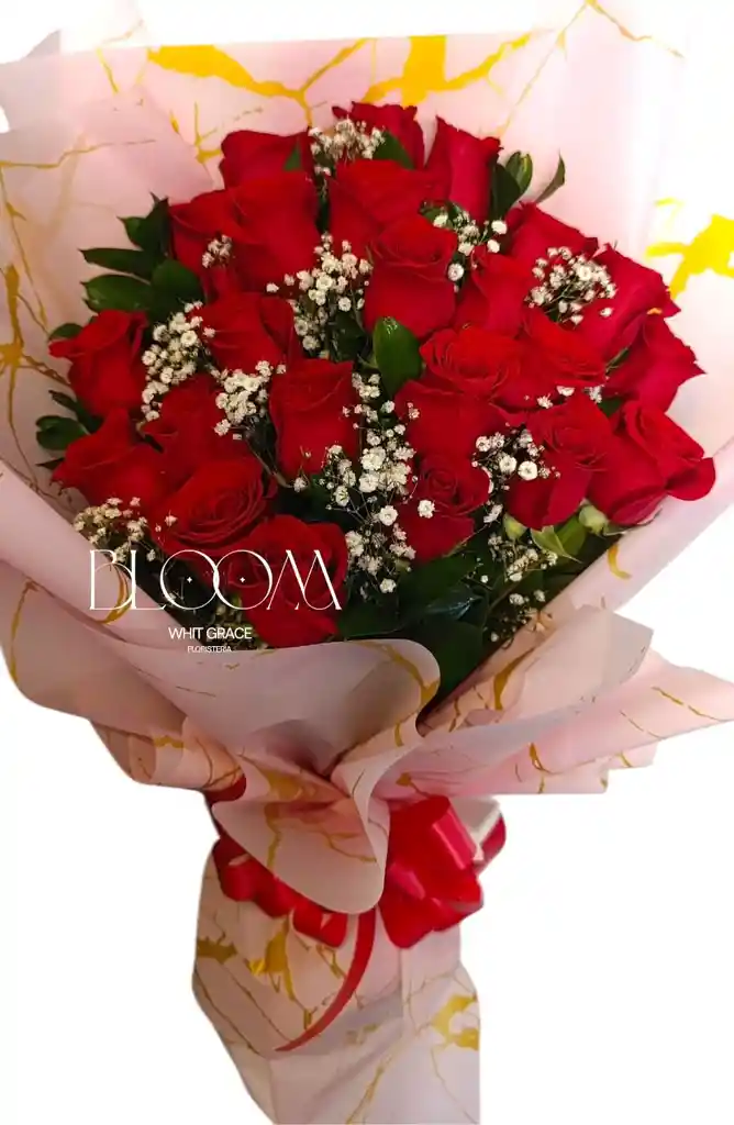 Flores Rosas Rojas X24 En Ramillete