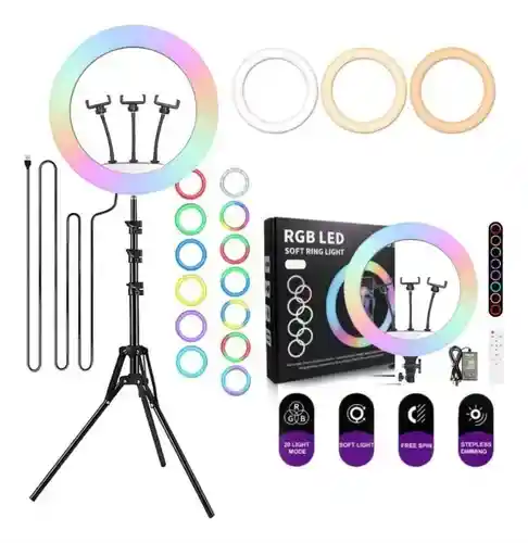 Aro De Luz Led 45cm Con Trípode Y Control Rgb