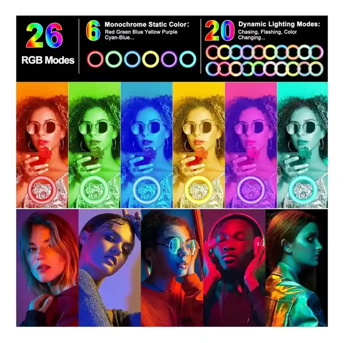Aro De Luz Multicolor Rgb 33cm Soporte Celular Y Trípode 2m