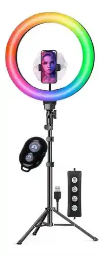 Aro De Luz Multicolor Rgb 33cm Soporte Celular Y Trípode 2m