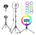 Aro De Luz Multicolor Rgb 33cm Soporte Celular Y Trípode 2m