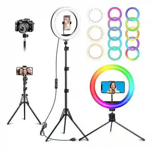 Aro De Luz Multicolor Rgb 33cm Soporte Celular Y Trípode 2m