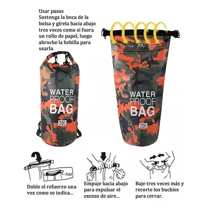 Bolsa / Maletín Impermeable De 20 Litros, Bolsa Seca De Almacenamiento Verde Camuflado