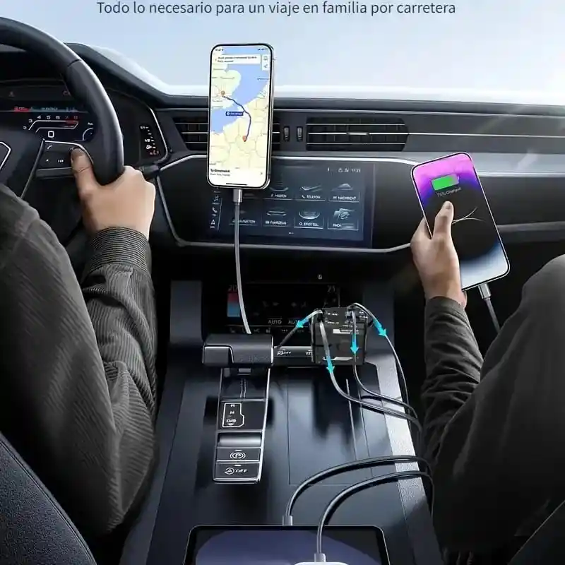 Cargador Carro 4 En 1 Dual Retractil 66w