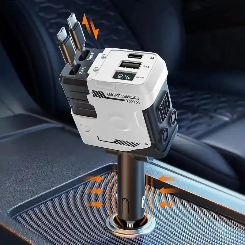 Cargador Carro 4 En 1 Dual Retractil 66w