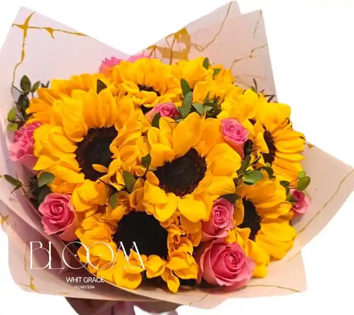 Flores Girasoles Y Rosas Rosadas, Perfect