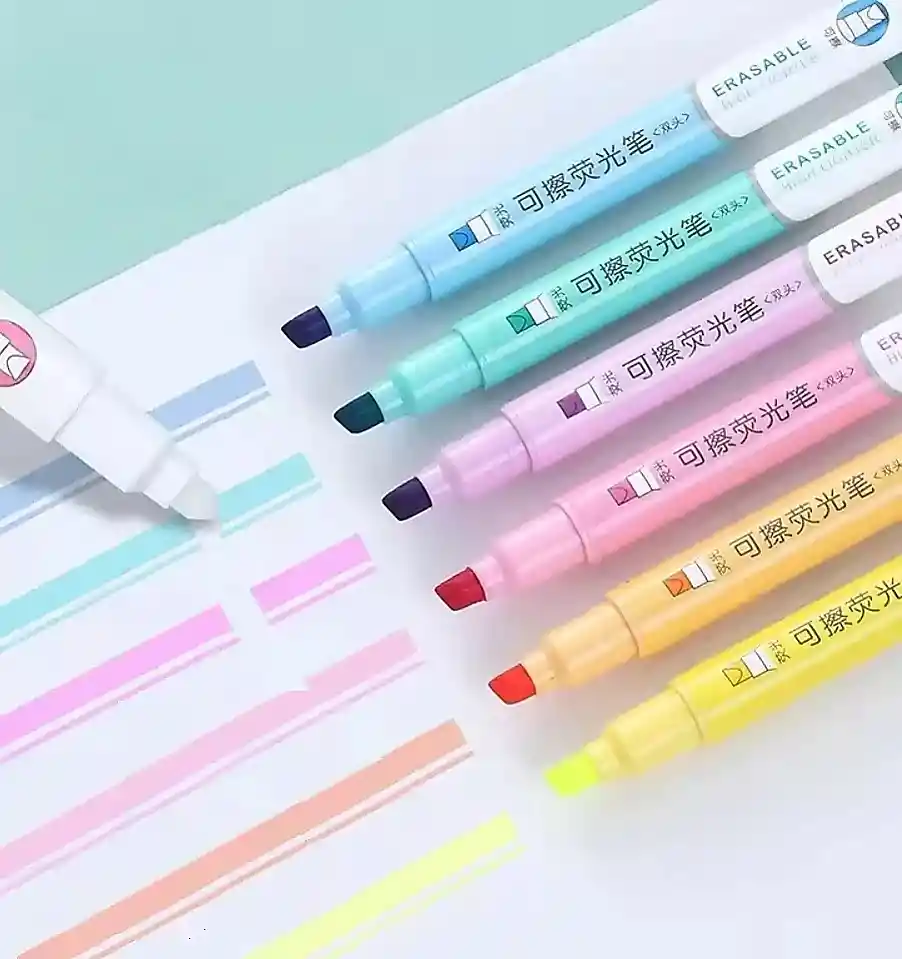Resaltador Borrable X 6 Unidades Tonos Pastel Con Punta De Borrador