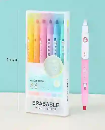 Resaltador Borrable X 6 Unidades Tonos Pastel Con Punta De Borrador