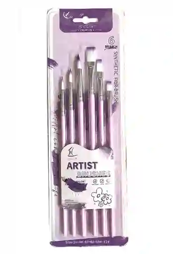 Pinceles X 6 Und Lila Redondos Y Planos Medidas Surtidas