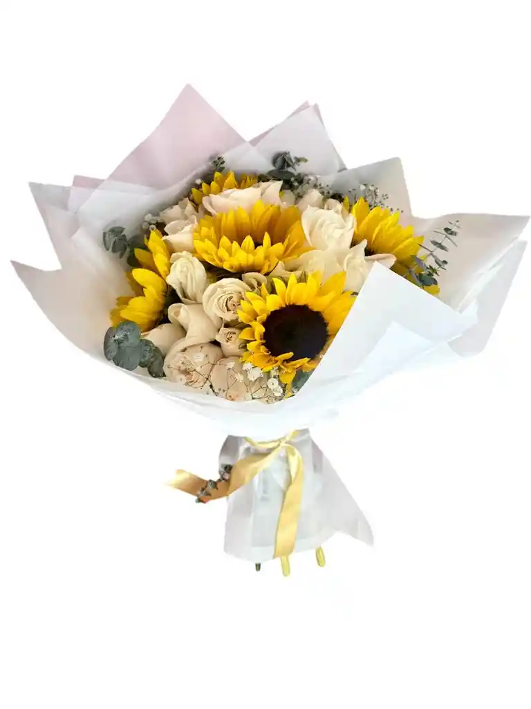 Girasoles Y Rosas Blancas En Ramo