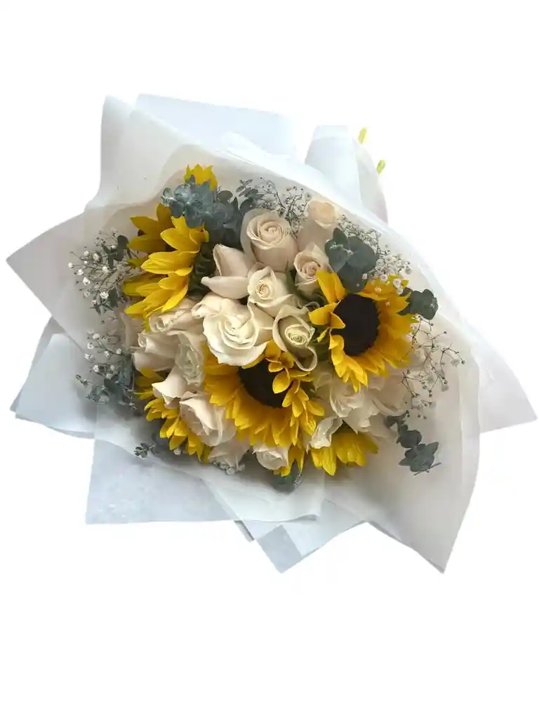 Girasoles Y Rosas Blancas En Ramo