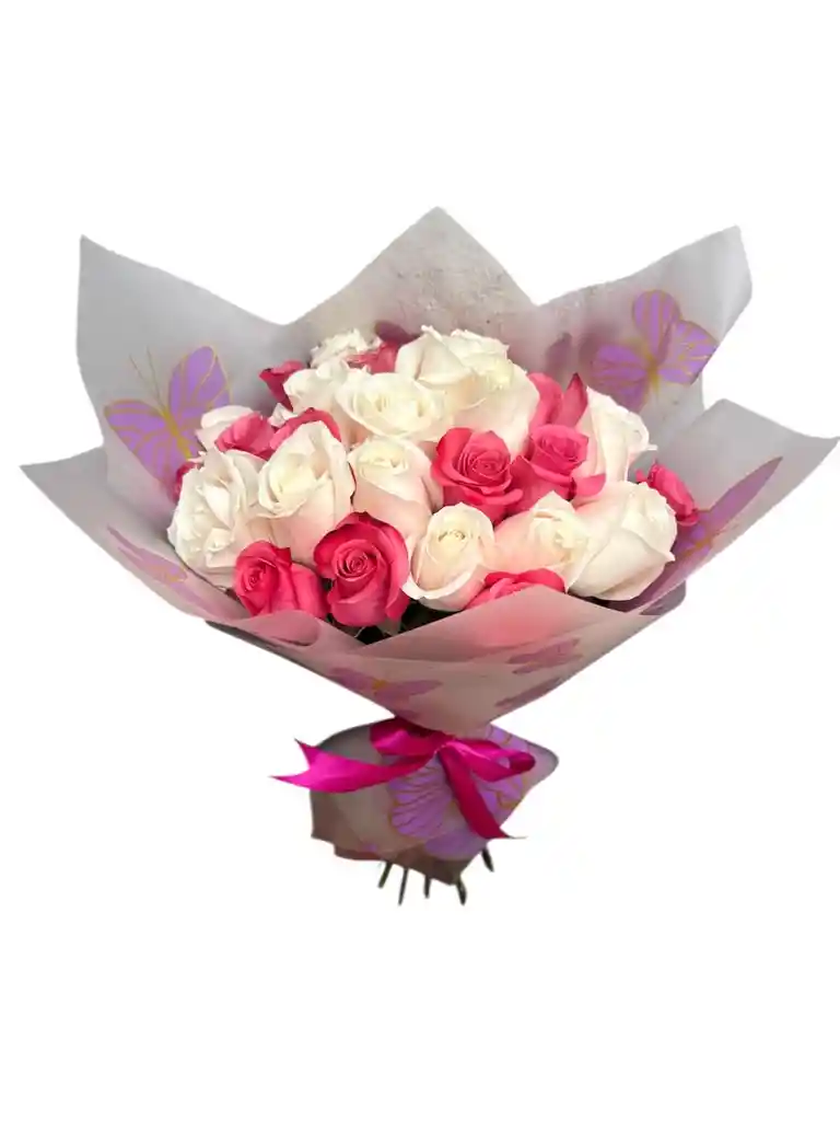 Rosas Blancas Y Rosadas En Ramo