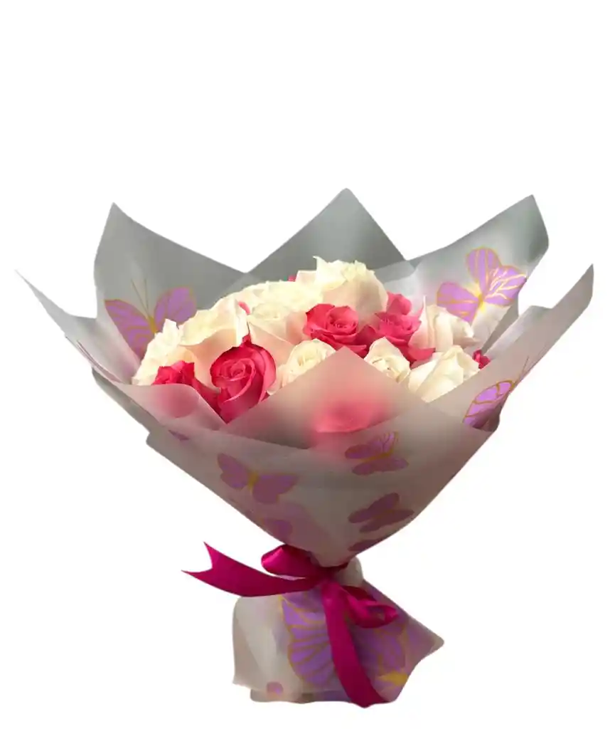 Rosas Blancas Y Rosadas En Ramo