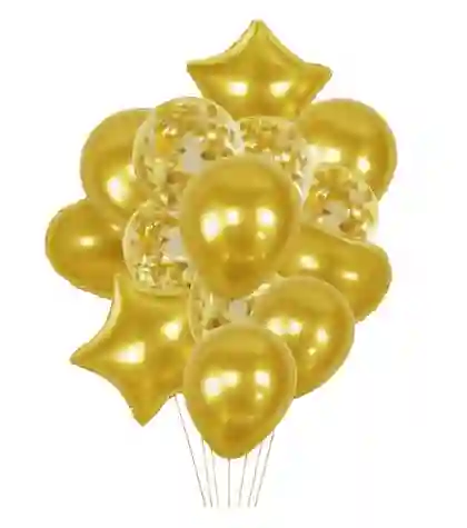 Set Decorativo De Globos X14 Dorado Metalizado