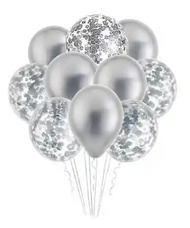 Set Decorativo De Globos Plateado X10