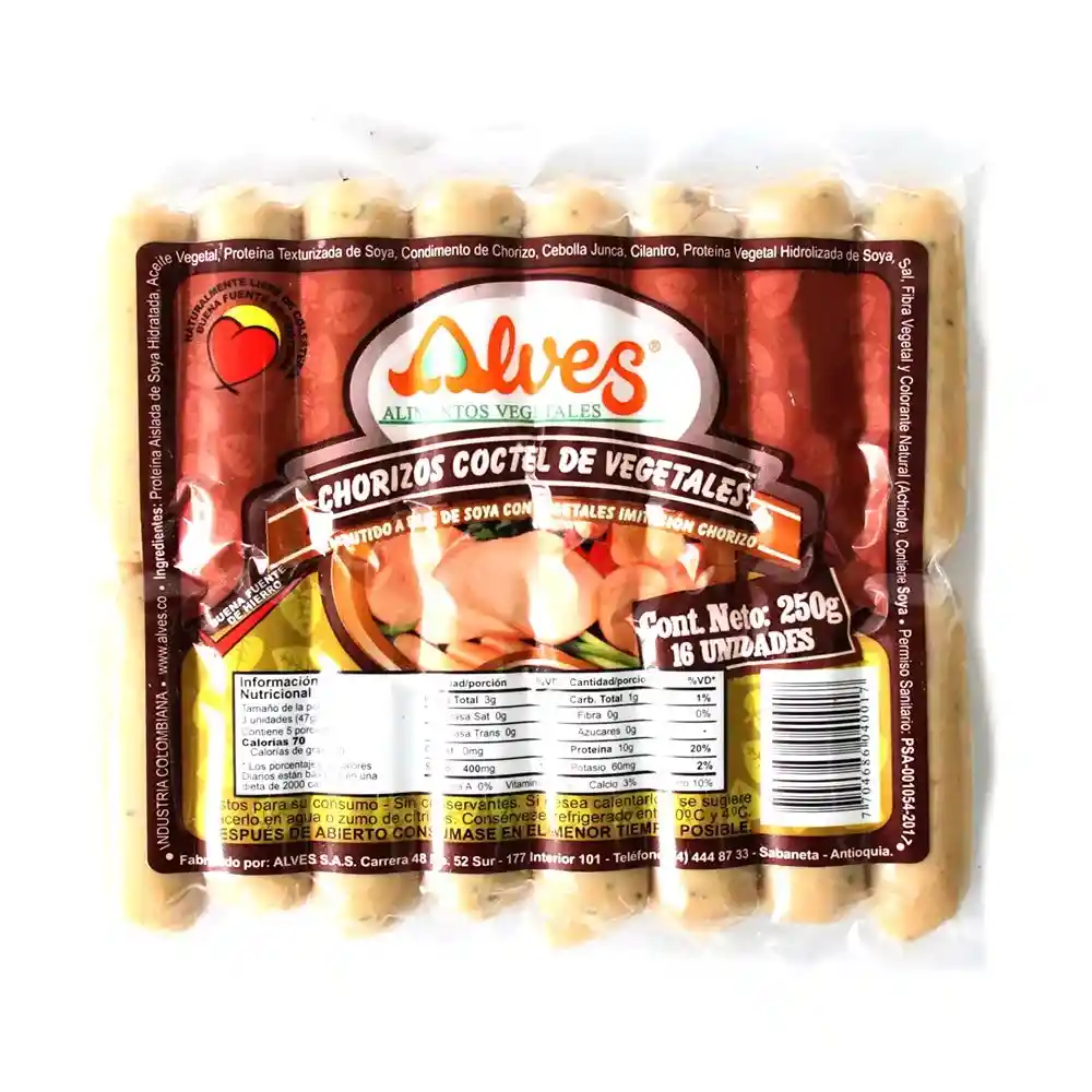 Chorizo Coctel De Vegetales X250g Alves