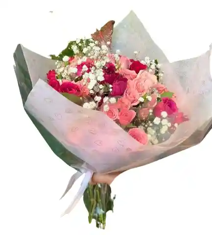 Ramo Deluxe – Rosas En Tonos Rosados Y Gypsophila