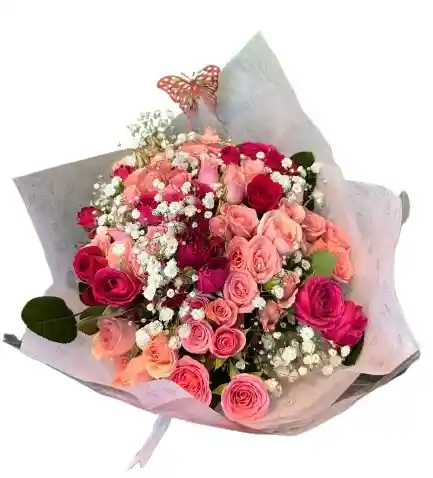 Ramo Deluxe – Rosas En Tonos Rosados Y Gypsophila