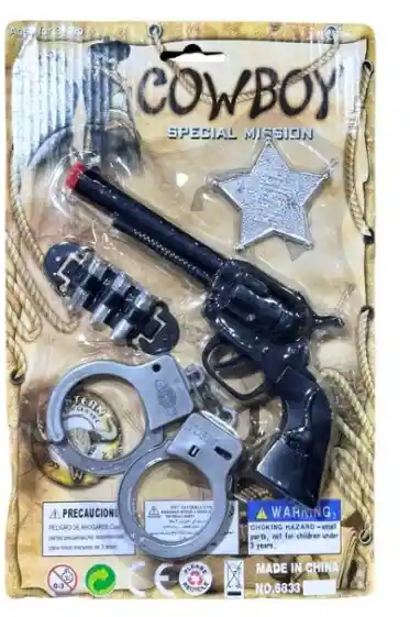 Kit De Policia Con Arma Placa Balas Y Esposas Difraz Halloween
