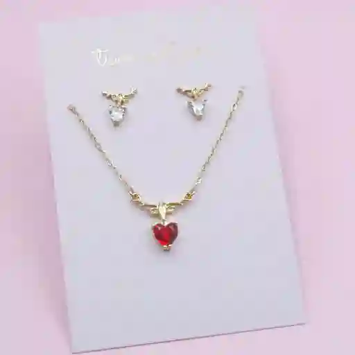Set Dorado Corazon Rojo