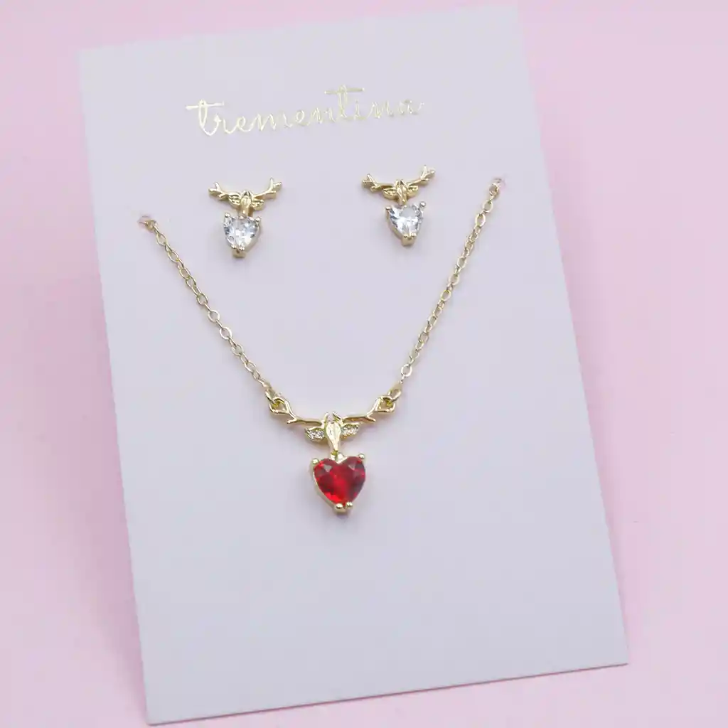 Set Dorado Corazon Rojo