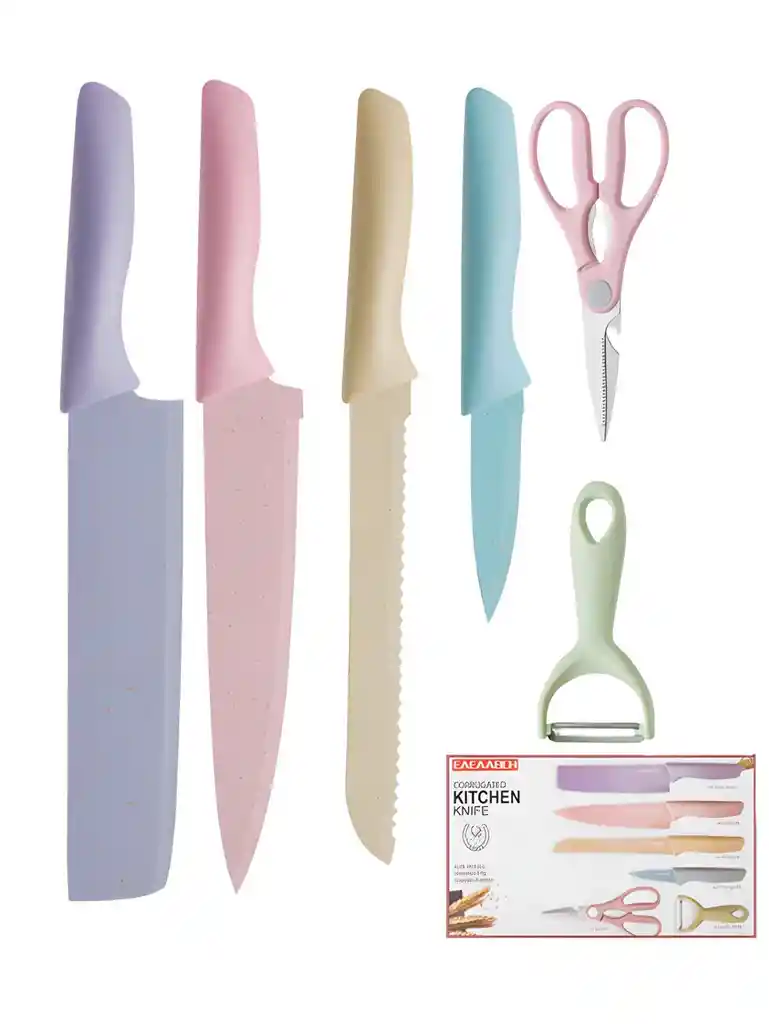 Set De Cuchillos Juego X6 Piezas Colores Pastel Cocina Knife